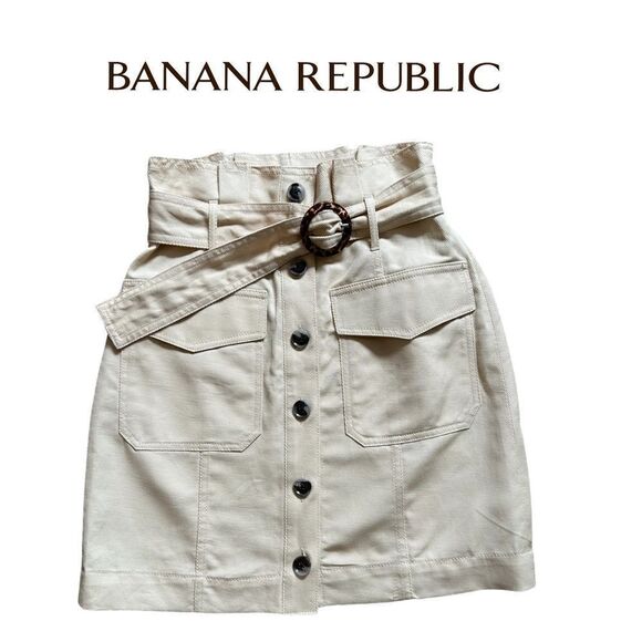 Banana Republic Belted Button Down Khaki Mini Skirt Size 0 - Picture 1 of 9